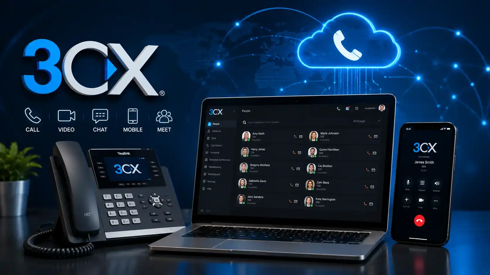 3CX Hosting UK cloud phone system dashboard on laptop and mobile